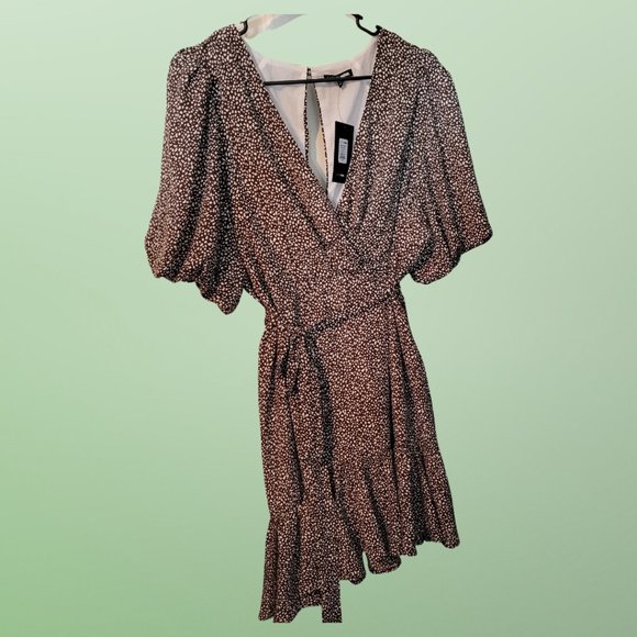 NWT Fashion Nova Dottie Printed Mini Dress - Brown/White combo, Size: 1X - Picture 9 of 10